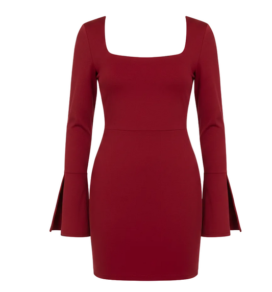 Nauwsluitende rode mini jurk met vierkante hals voor dames