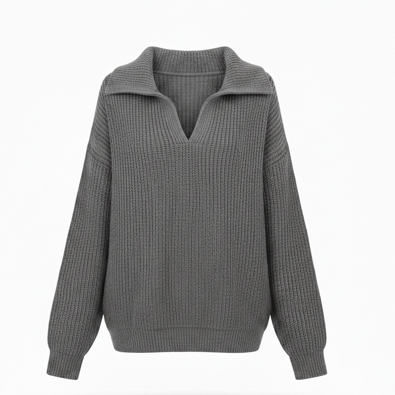 Ruimvallende gebreide trui met v hals voor dames