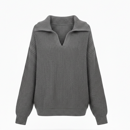 Ruimvallende gebreide trui met v hals voor dames