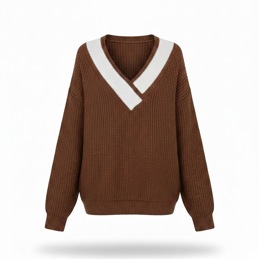 Lapjeswerk trui met v hals en lantaarnmouwen voor dames